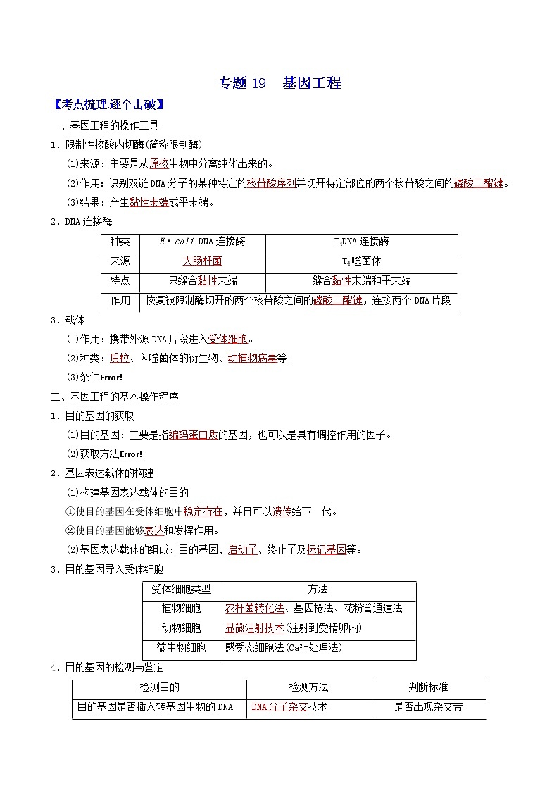 2023年高考生物必备知识大串讲专题19 基因工程（教师版）第1页
