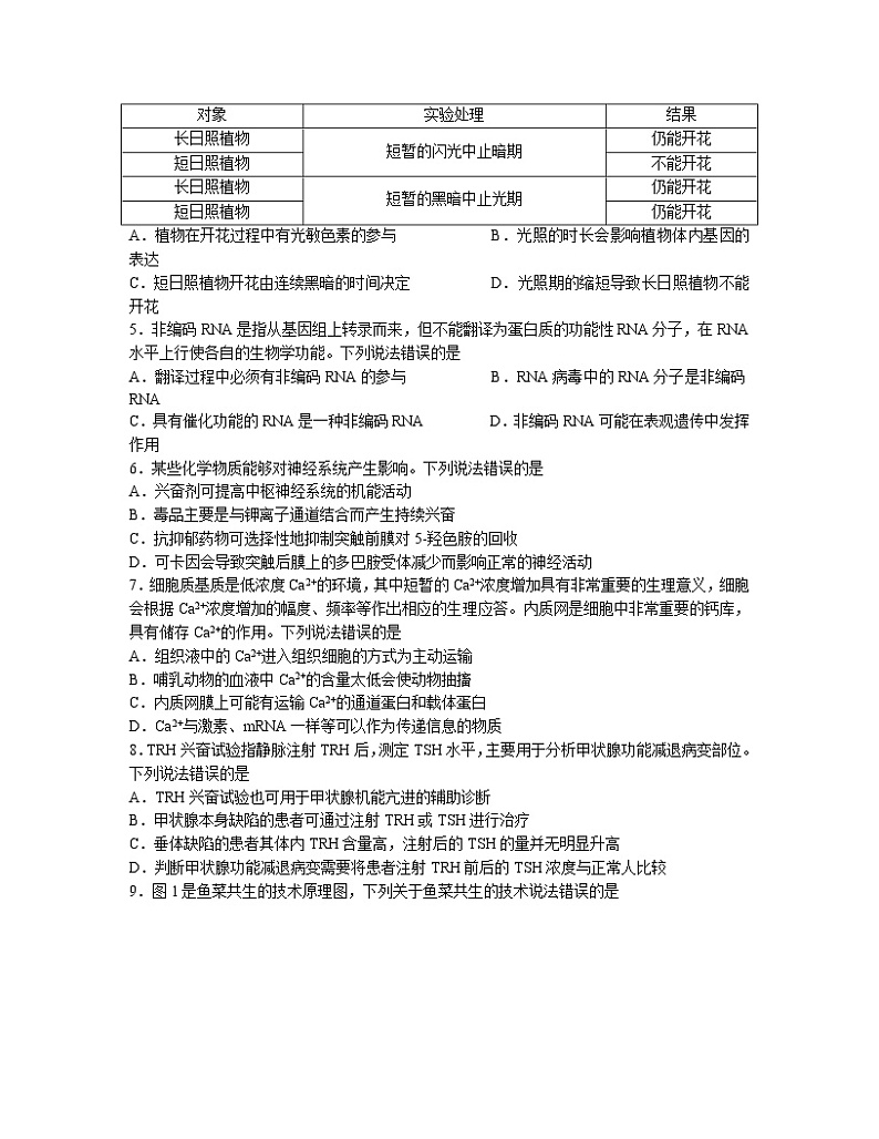 2022-2023学年广东省汕头市高三下学期一模试题生物含答案02