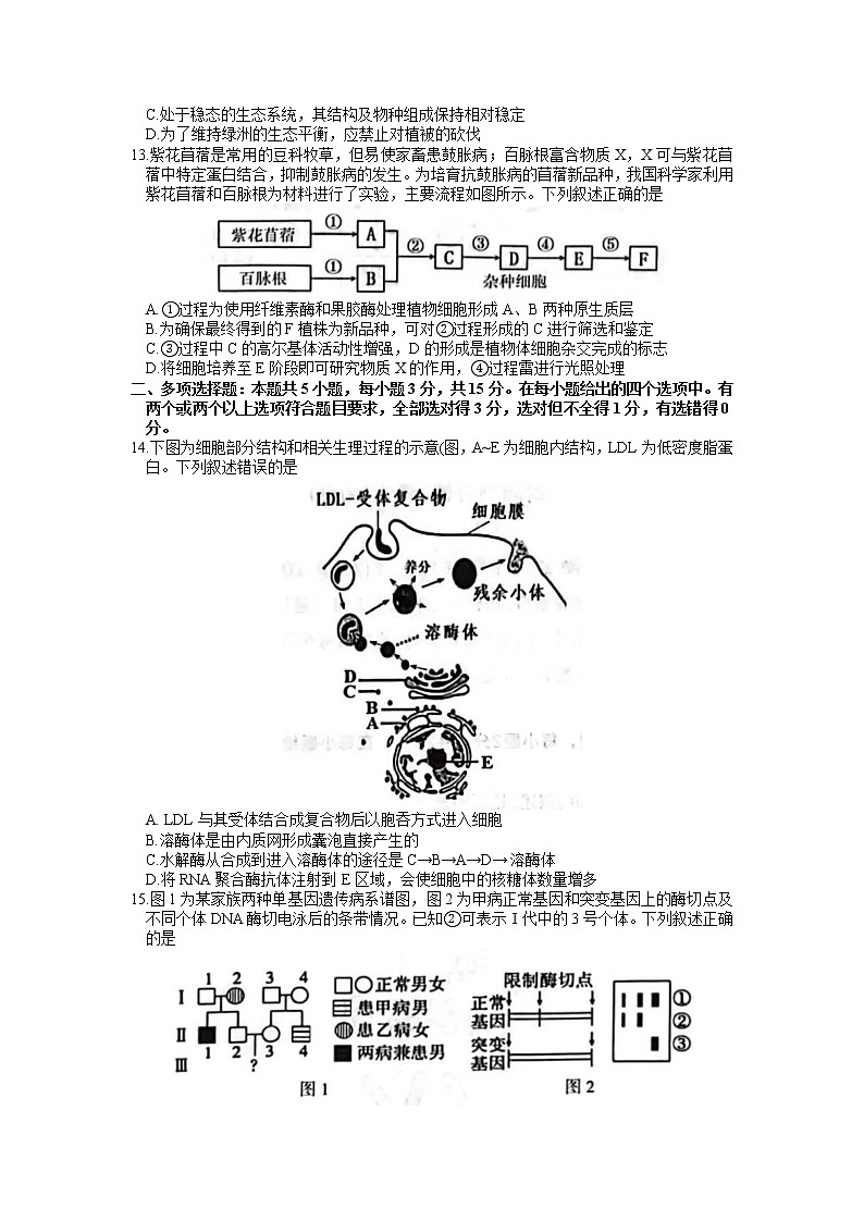 石家庄市2023届高中毕业年级教学质量检测（一）生物试题及答案03