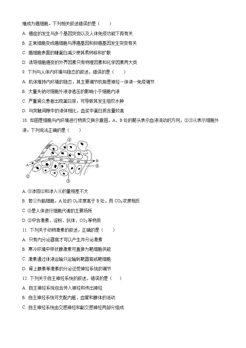重庆市两江育才中学校2022-2023学年高二上学期期末考试生物试题无答案第3页