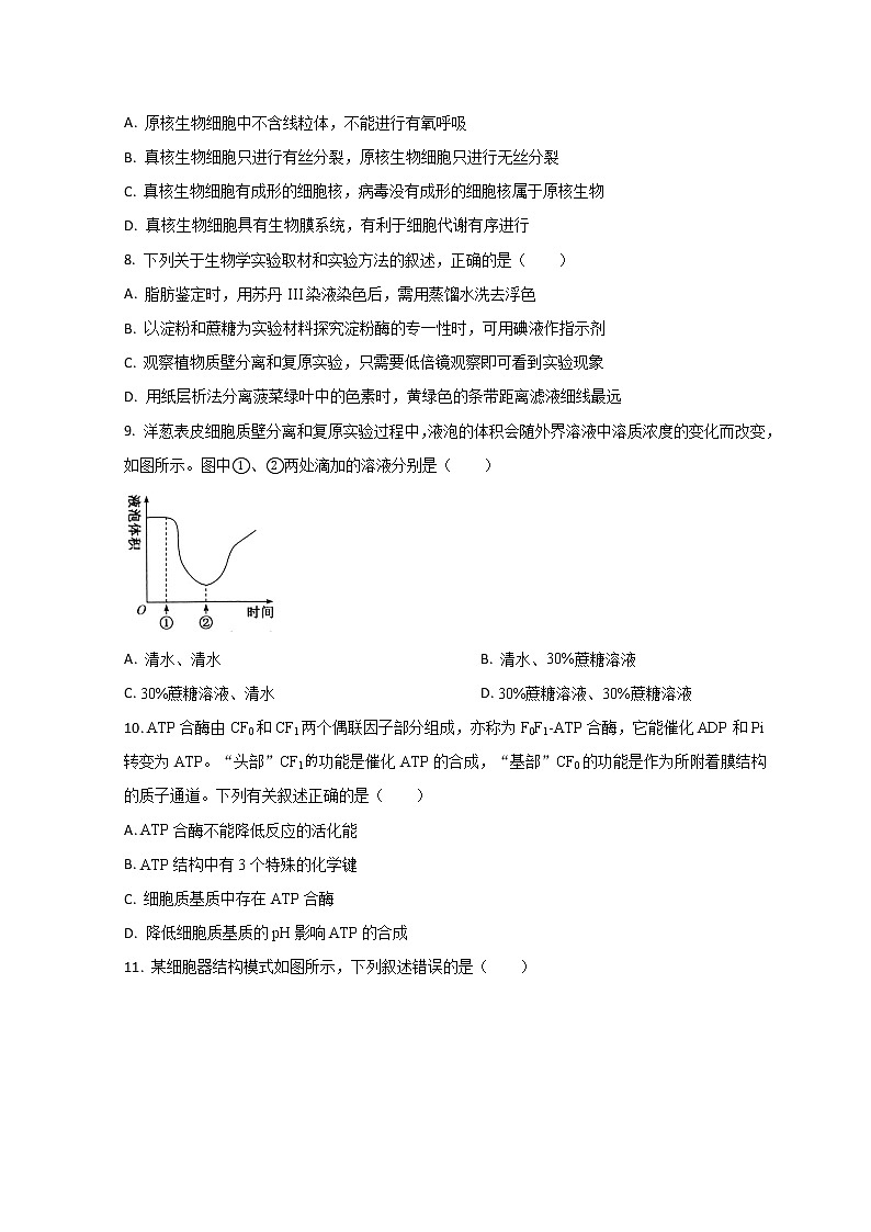 山东省枣庄市2022-2022学年高一上学期期末考试生物试题含答案第2页