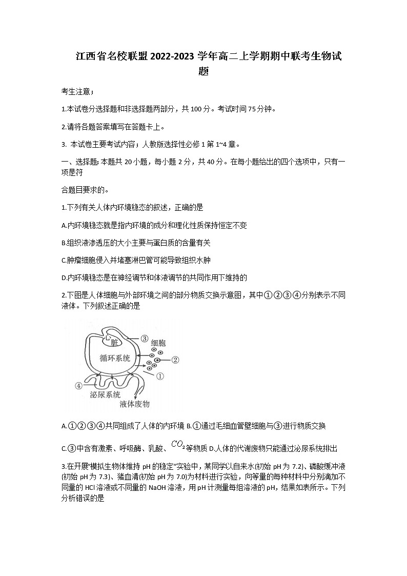 2022-2023学年江西省名校联盟高二上学期期中联考生物试题含答案01