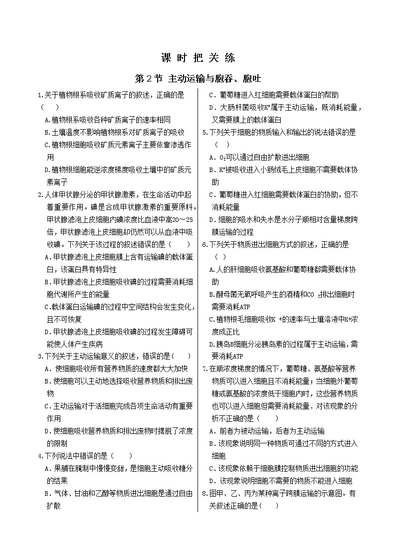 4.2《主动运输与胞吞、胞吐》课件PPT+同步练习（含答案）01