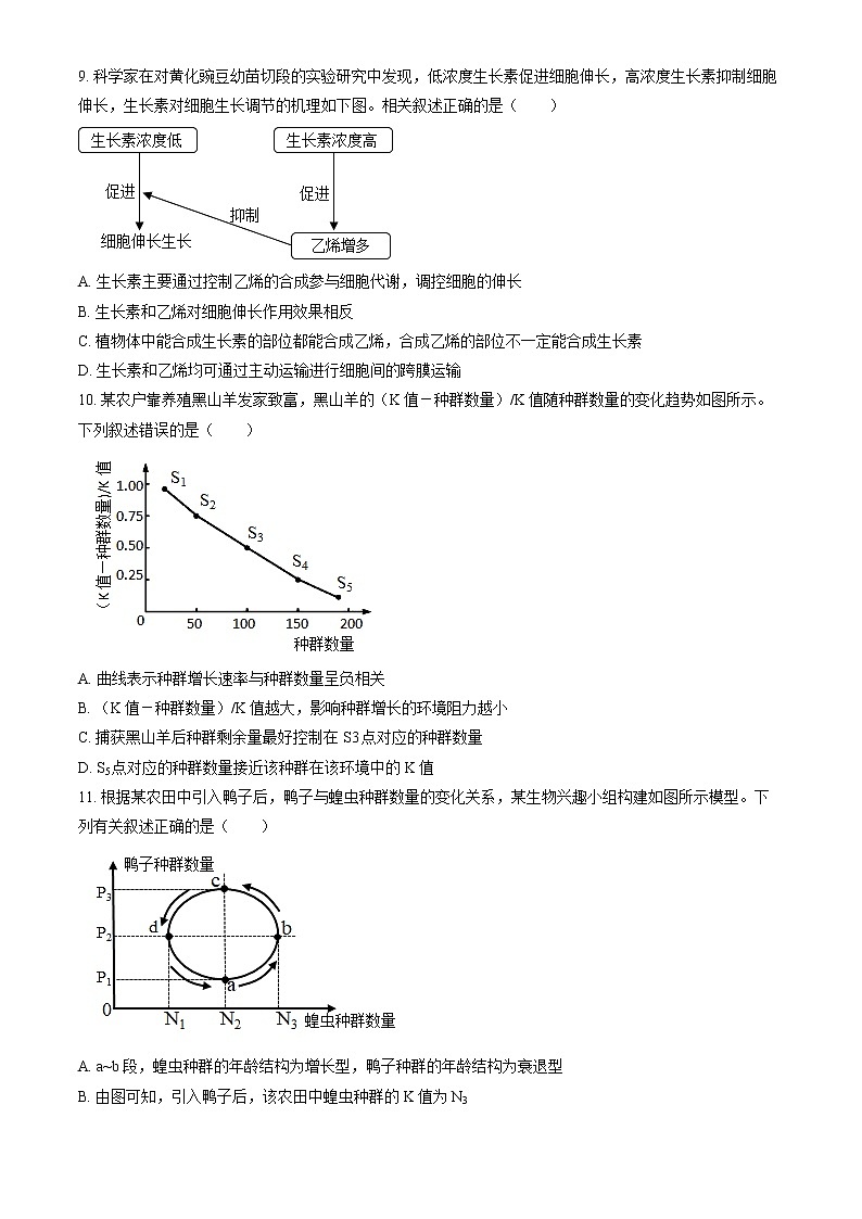 2022-2023学年江苏省扬州中学高二上学期12月月考试题生物含答案03