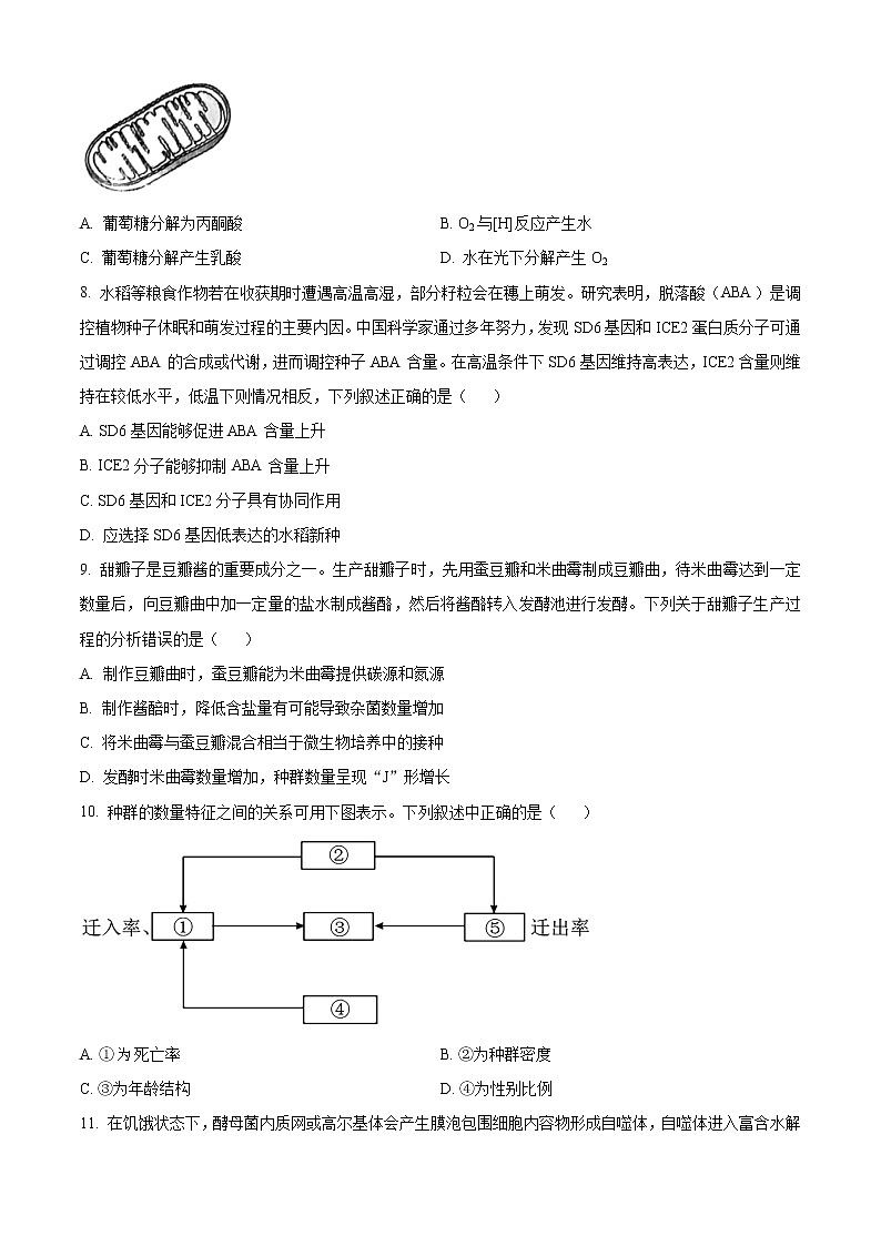 2023江门高三下学期3月高考模拟考试（一模）生物含答案02