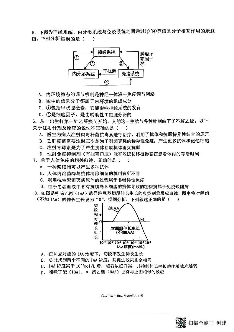 2023五校（鞍山一中、大连二十四中等）高二上学期期末考试生物PDF版含答案02