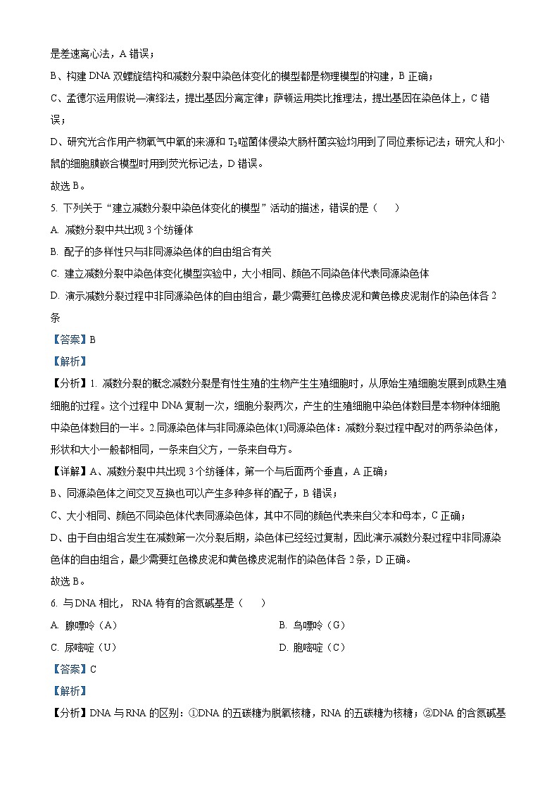 浙江省宁波市北仑中学2021-2022学年高一下学期期中生物（选考）试题含解析第3页