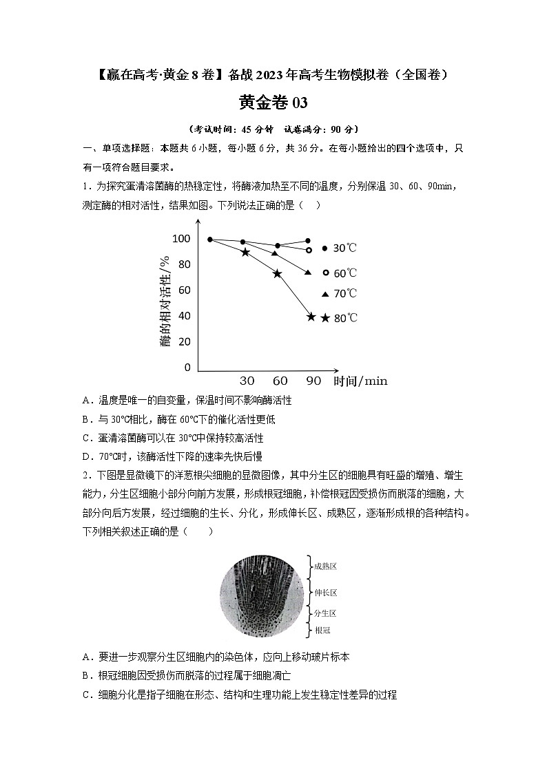 黄金卷03-【赢在高考·黄金8卷】备战2023年高考生物模拟卷（全国卷）01