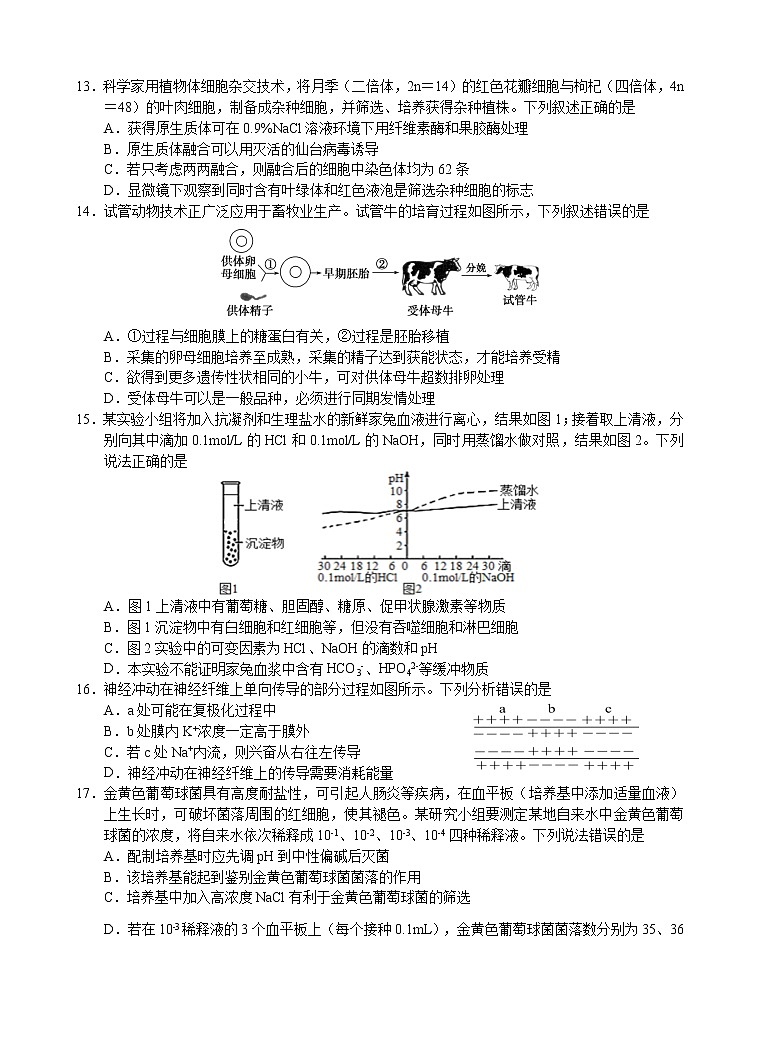 2022杭州地区（含周边）重点中学高二下学期期中联考生物含答案 试卷03