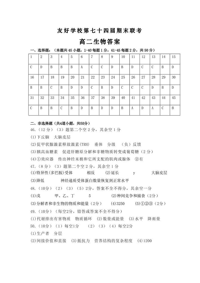 吉林省辽源市田家炳高中友好学校2022-2023学年高二上学期期末生物答案第1页