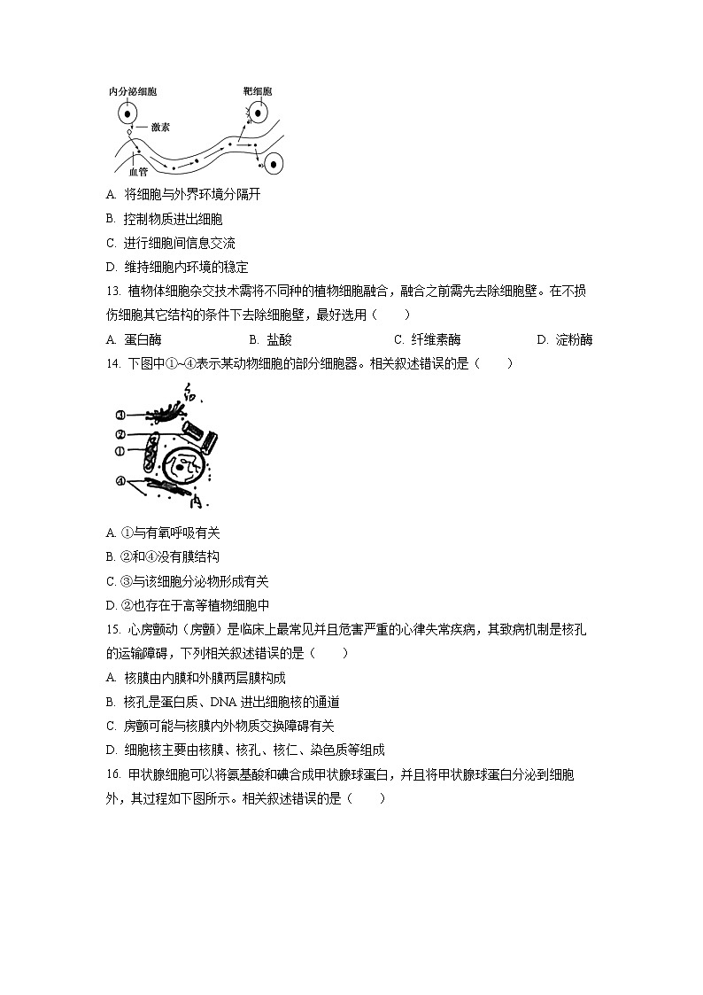 江苏省南京市2022-2023学年高一生物上学期期末学情调研测试试题（Word版附答案）第3页