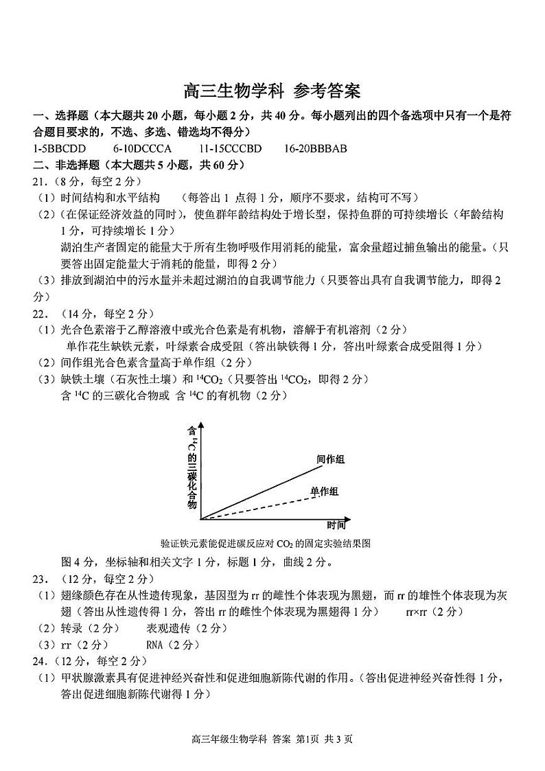 高三生物学科参考答案及解析第1页