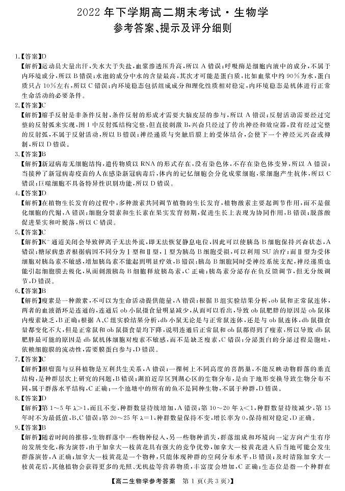 2022-2023学年山西省名校联考高二上学期期末考试生物PDF版含答案01