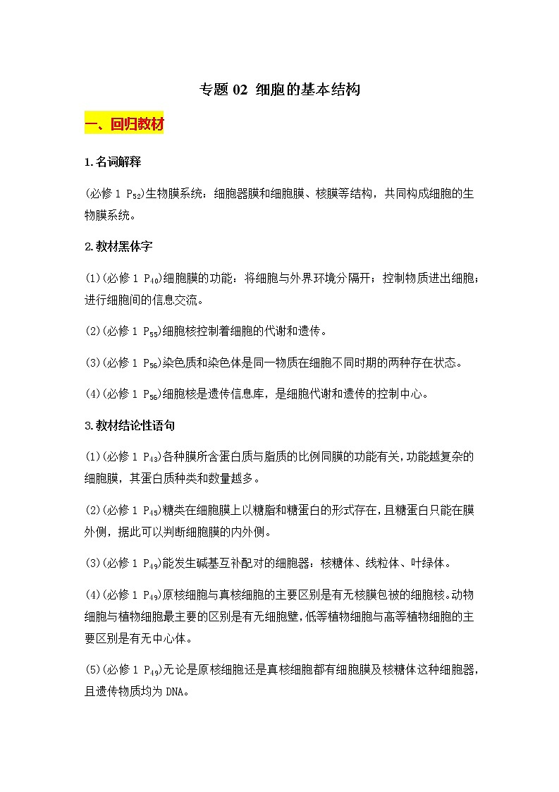 专题01 组成细胞的分子——【备考2023】高考生物必背知识点梳理（全国通用）01