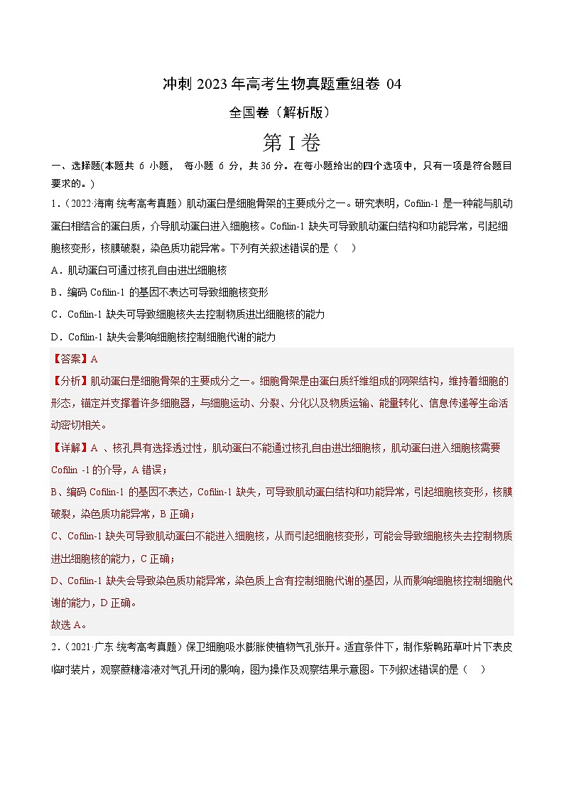 卷05——【备考2023】高考生物真题重组卷（全国卷）（含解析）01