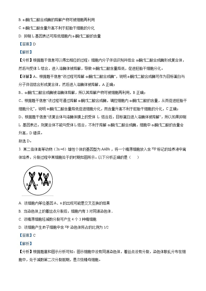 2022宣城高三下学期第二次调研考试理综生物试题含解析02