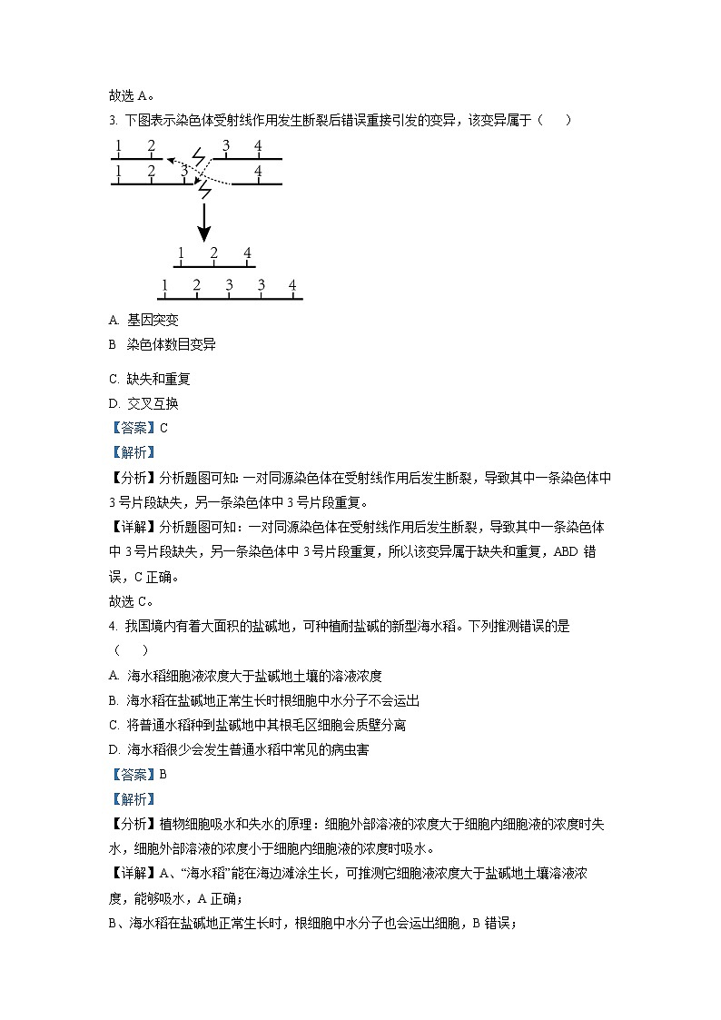 浙江省湖州、丽水、衢州三地市2022-2023学年高三生物上学期11月一模试题（Word版附解析）02