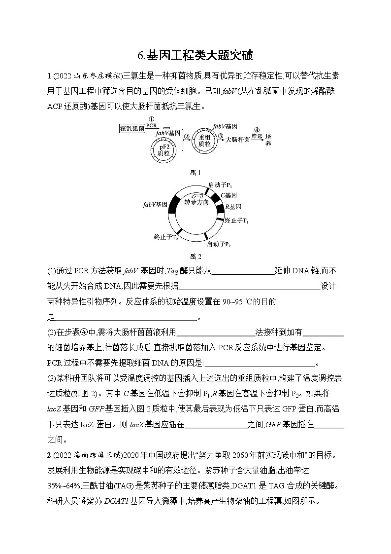 2023届高考二轮总复习试题 生物（适用于老高考新教材） 大题分析与表达练 6.基因工程类大题突破 Word版含解析第1页