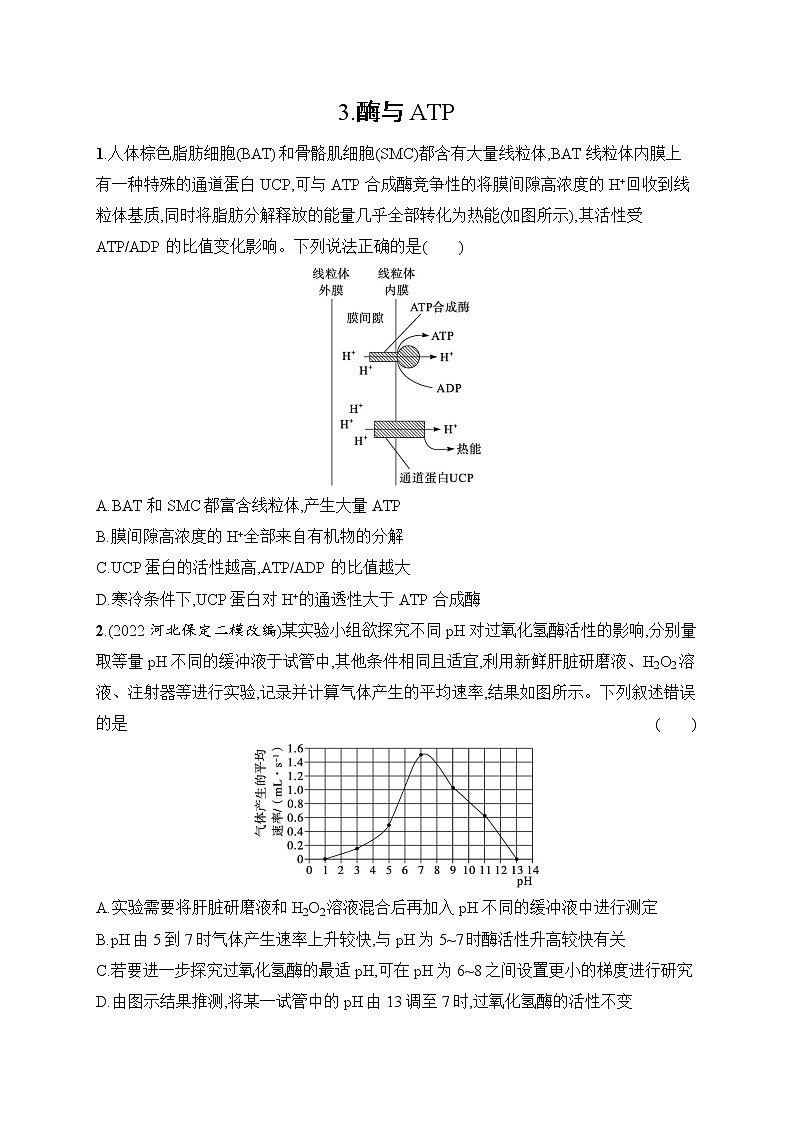 2023届高考二轮总复习试题 生物（适用于老高考新教材） 知识对点小题练 3.酶与ATP Word版含解析第1页