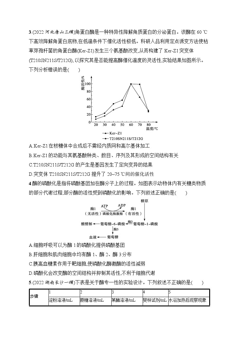 2023届高考二轮总复习试题 生物（适用于老高考新教材） 知识对点小题练 3.酶与ATP Word版含解析第2页