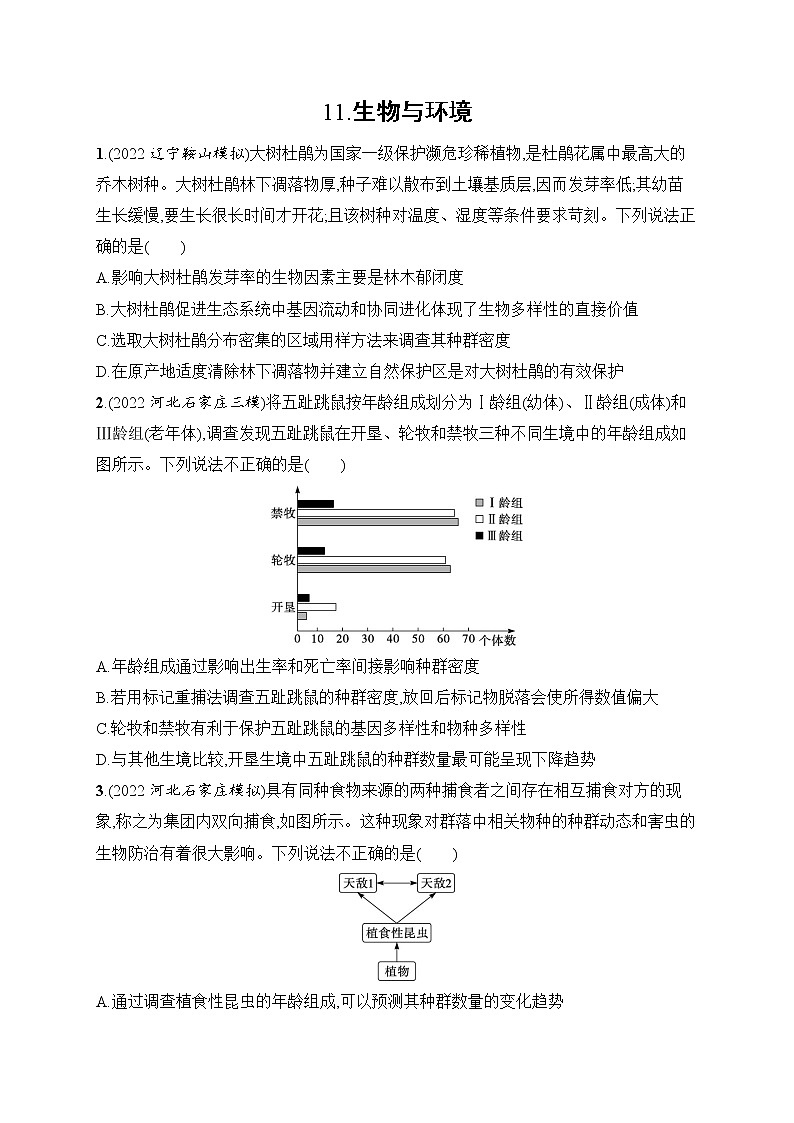 2023届高考二轮总复习试题 生物（适用于老高考新教材） 知识对点小题练 11.生物与环境 Word版含解析01