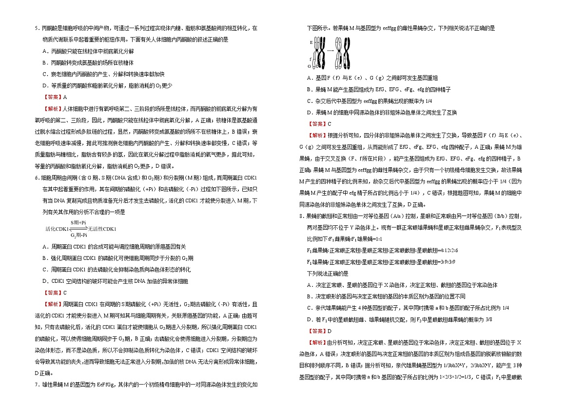 高中生物高考  2021届高考考前冲刺卷 生物（十二） 教师版第2页