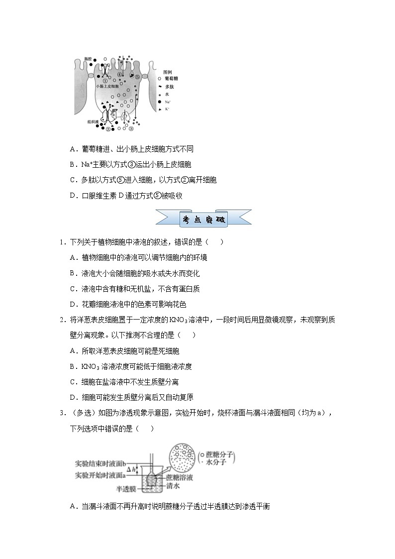 高中生物高考  2021届小题必练3 细胞的物质输入和输出 学生版第2页