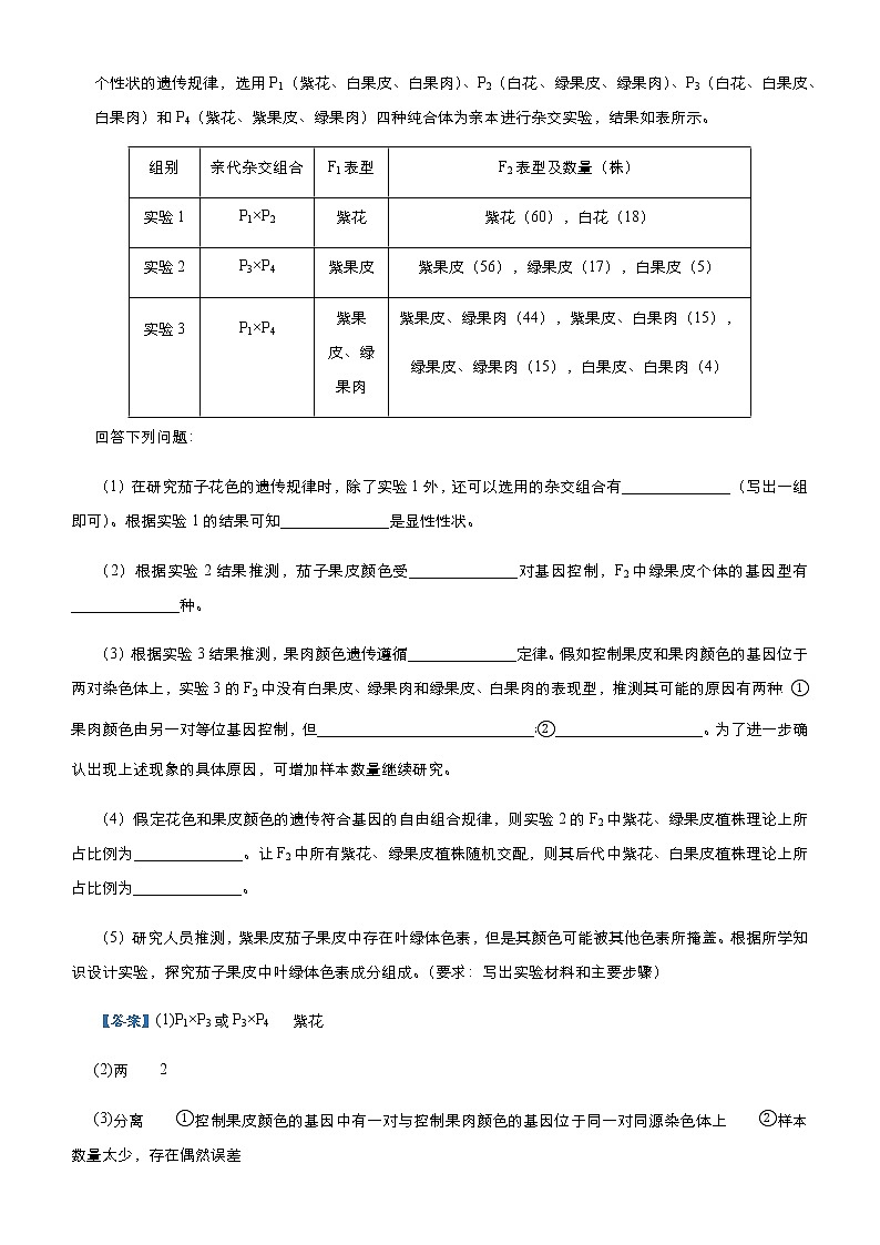高中生物高考 2021届高三大题优练3 遗传的基本规律及其应用 学生版第2页