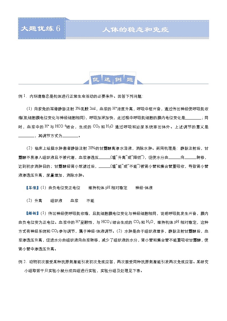高中生物高考 2021届高三大题优练6 人体的稳态和免疫 教师版01