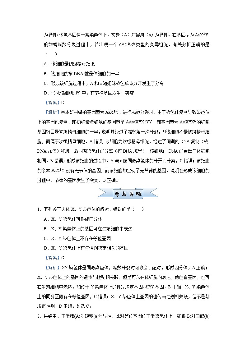 高中生物高考 2021届小题必练11  伴性遗传与人类遗传病 教师版03