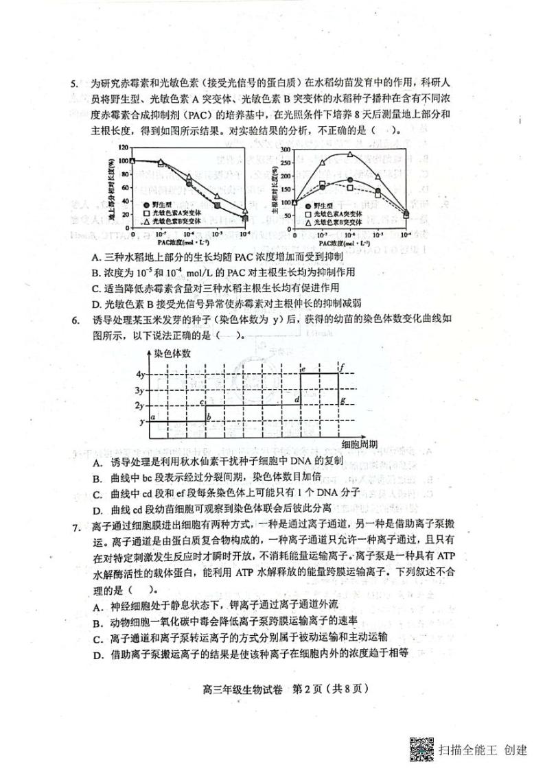 2023天津和平区高三下学期一模考试生物试卷PDF版无答案02
