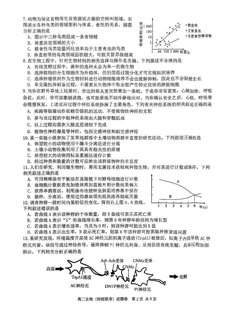 2023杭州四校高二下学期3月联考试题生物PDF版无答案02