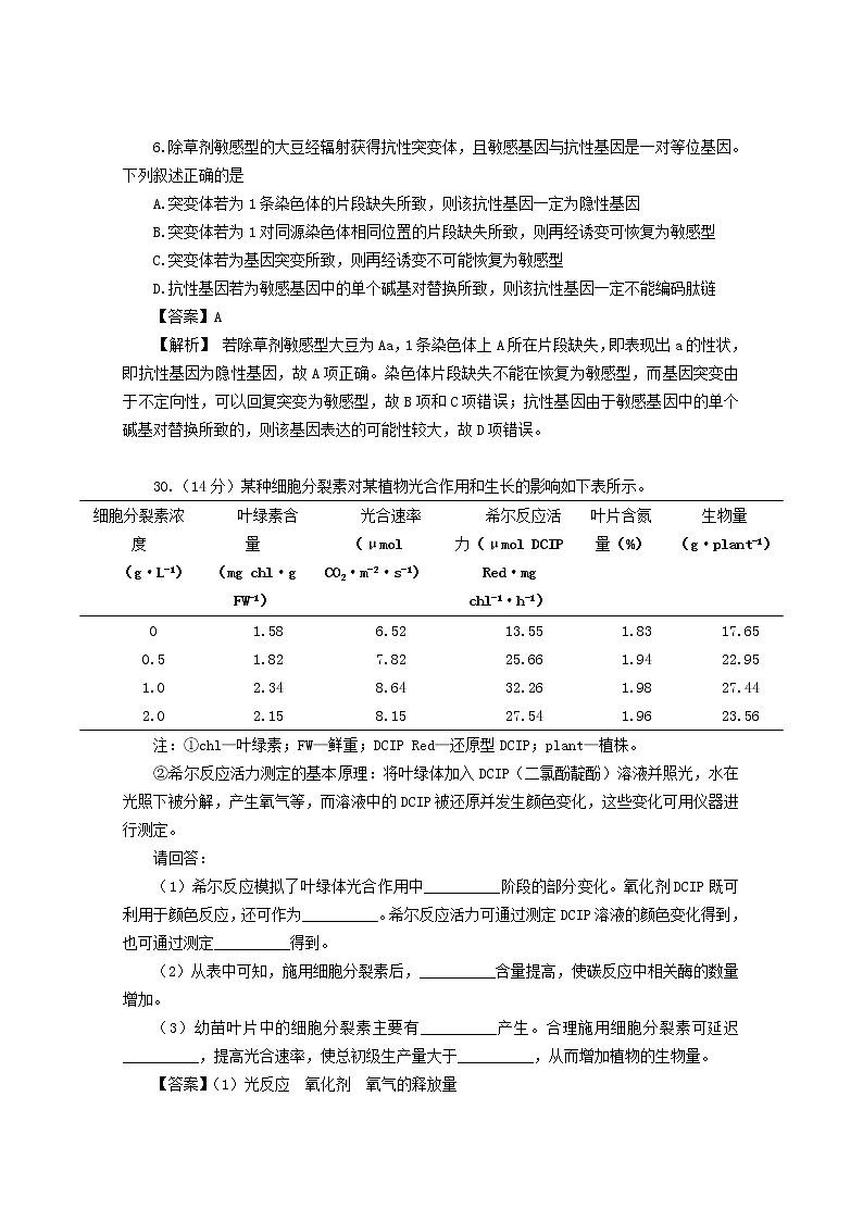 高中生物高考2014年普通高等学校招生全国统一考试理综生物试题（浙江卷，解析版）第3页