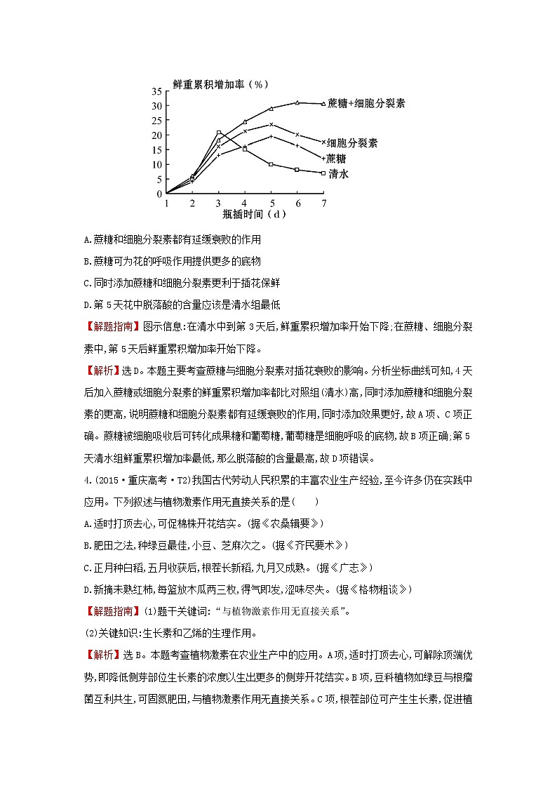 高中生物高考2020届高考生物一轮复习高考真题分类题库2015年知识点16植物的激素调节含解析02
