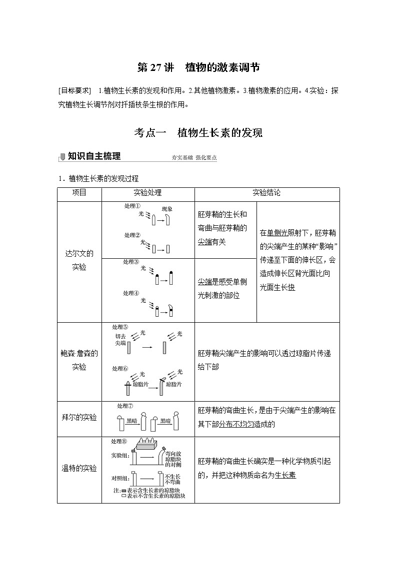 高中生物高考2022年高考生物一轮复习 第8单元 第27讲　植物的激素调节 试卷01