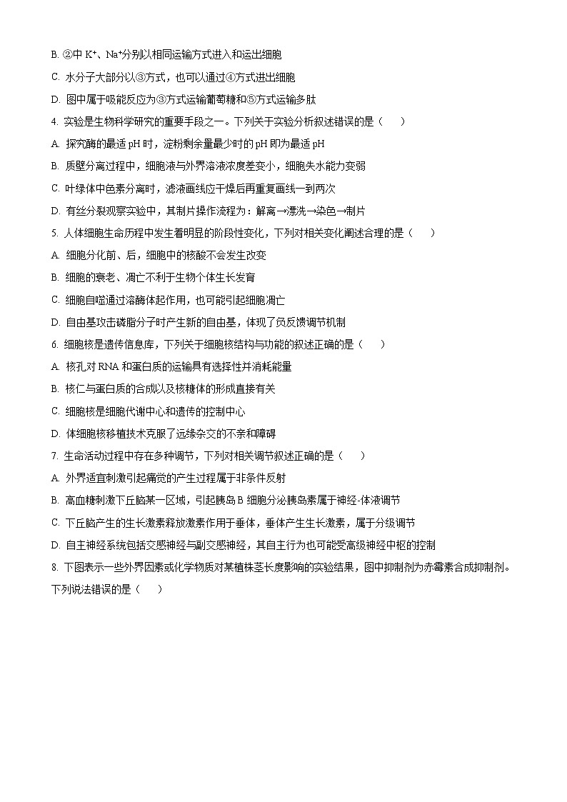 江苏省南通市2021-2022学年高二下学期期末质量检测生物试题无答案第2页