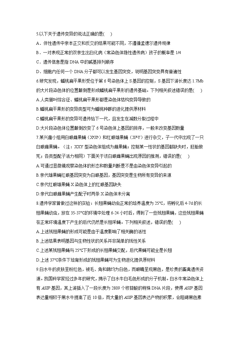 高中生物高考2022届高考生物二轮复习专题综合练（五）：遗传的分子基础、变异与进化（有解析）第2页