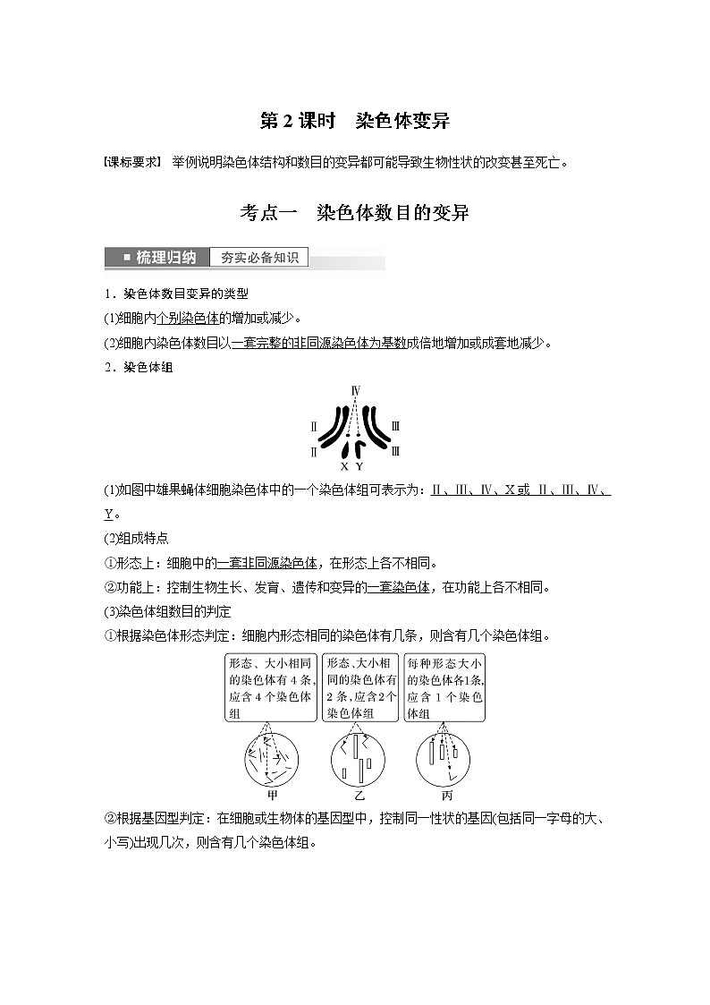 高中生物高考2023年高考生物一轮复习（新人教新高考） 第7单元 第2课时　染色体变异 试卷01