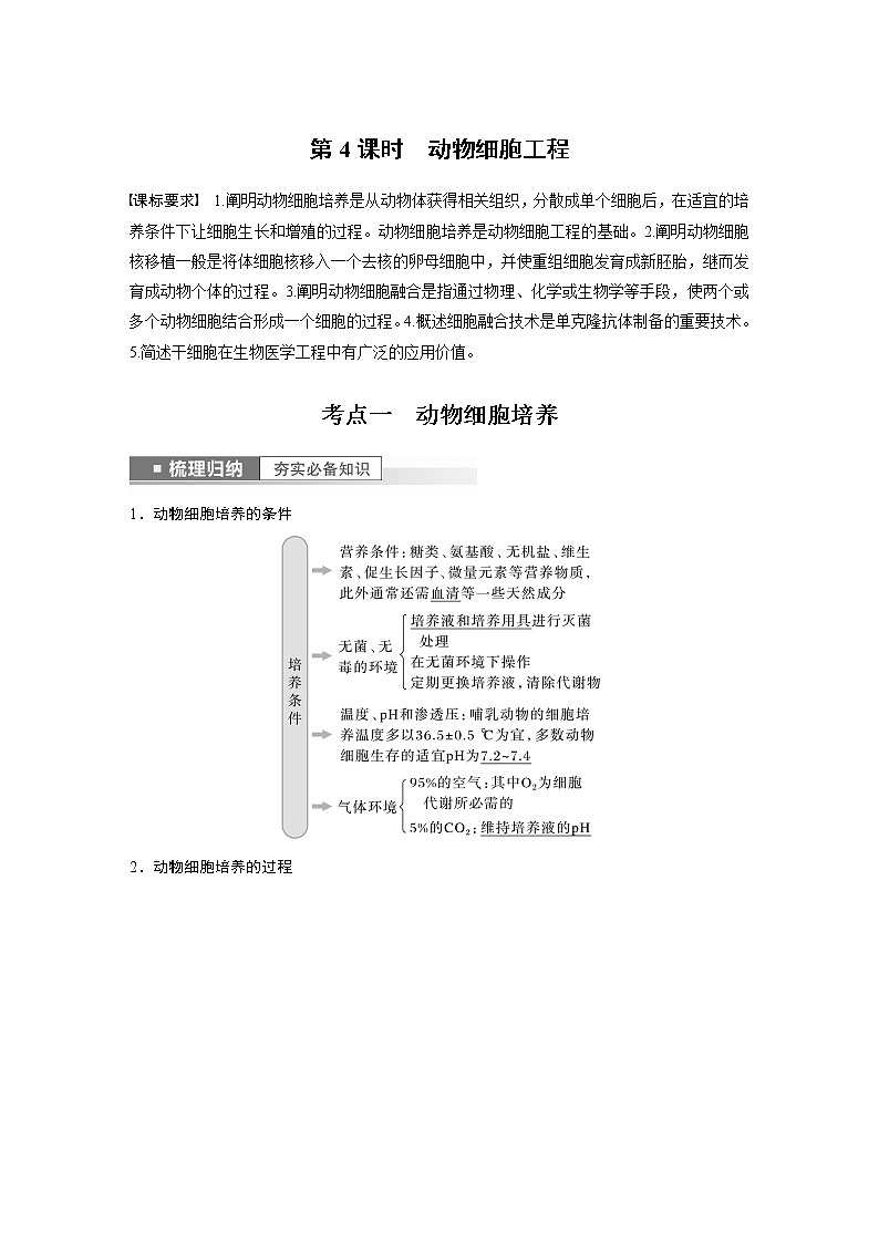 高中生物高考2023年高考生物一轮复习（新人教新高考） 第10单元 第4课时　动物细胞工程第1页