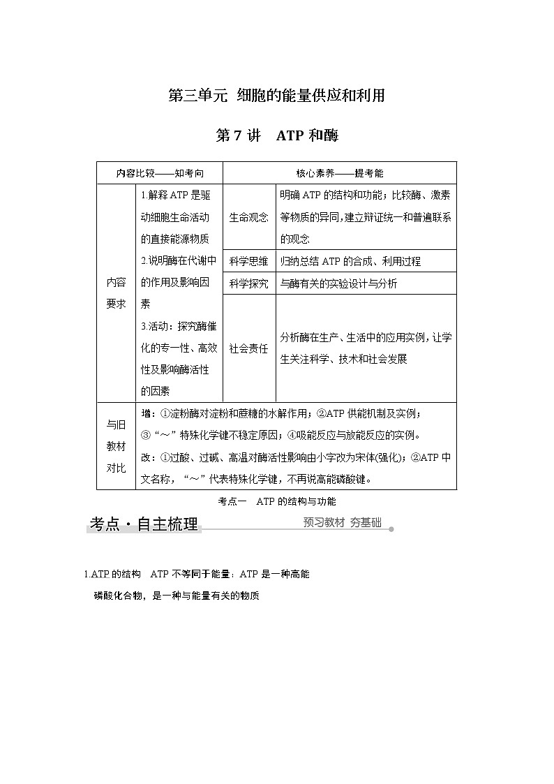 高中生物高考第7讲　ATP和酶第1页
