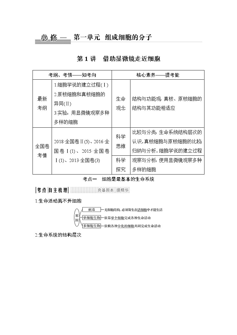 高中生物高考必修一 第一单元 第1讲第1页