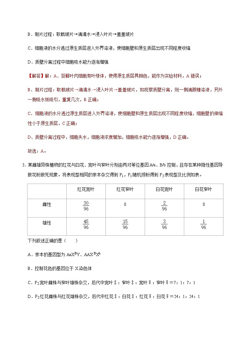高中生物高考黄金卷10-【赢在高考•黄金20卷】备战2021高考生物全真模拟卷（新课标）（解析版）02