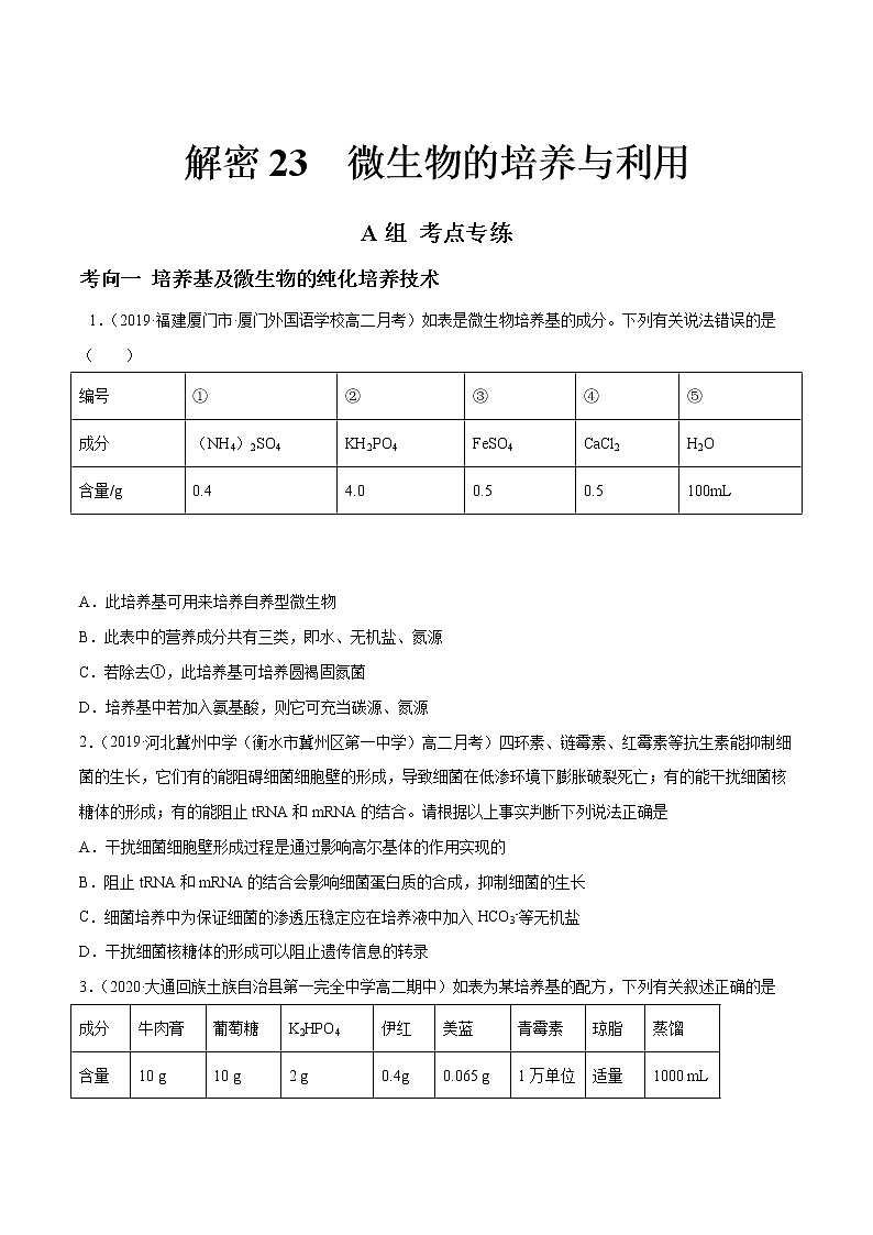 高中生物高考解密23 微生物的培养与利用（分层训练）（原卷版）第1页