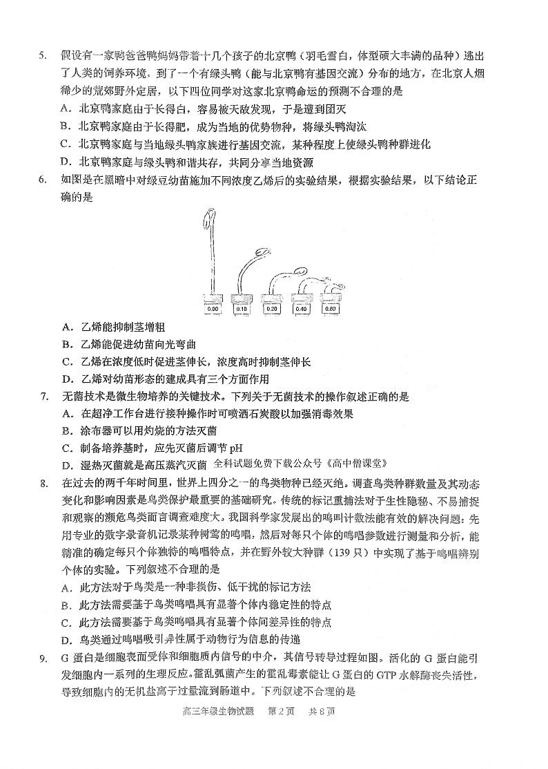 2023湖北省华中师范大学第一附中高三第二次学业检测生物试题PDF无答案第2页