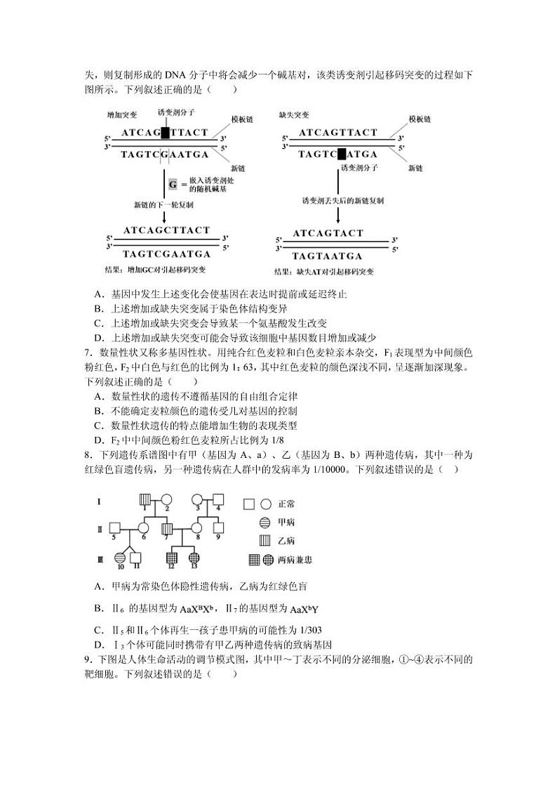 2021届江苏省南京市、盐城市高三下学期3月第二次模拟考试生物试题 PDF版02