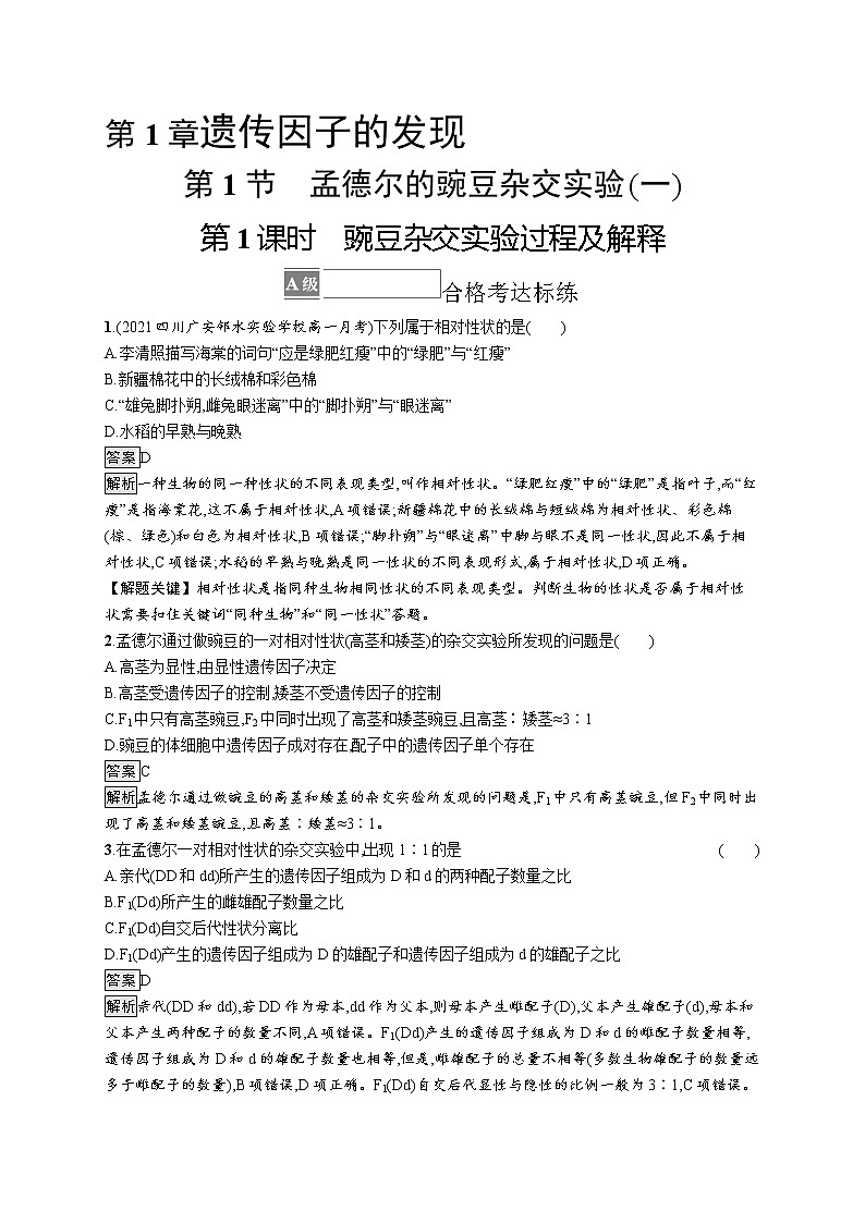 第1节　第1课时　豌豆杂交实验过程及解释第1页