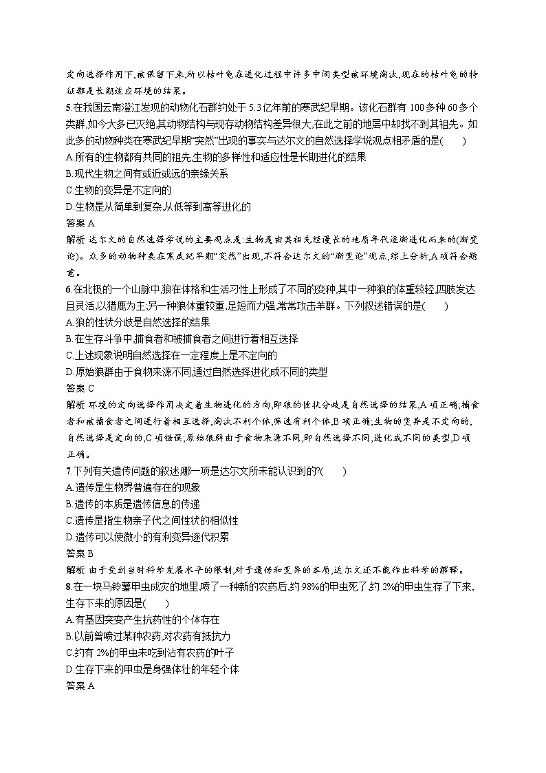 第2节　自然选择与适应的形成 试卷02