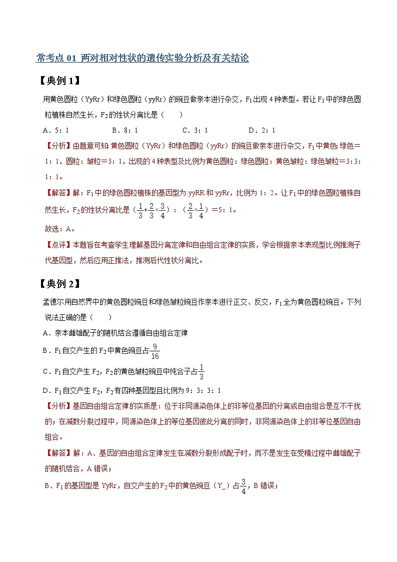 专题16 孟德尔豌豆杂交实验二（教师版）第2页