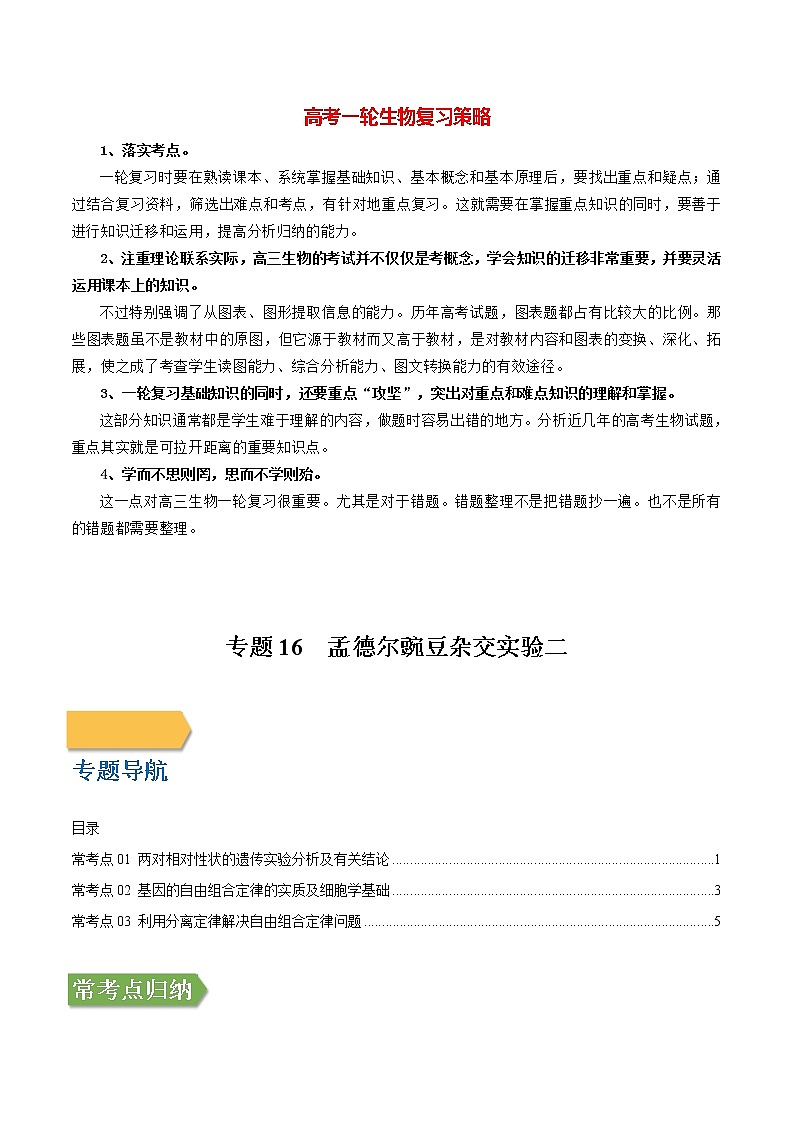 专题16 孟德尔豌豆杂交实验二（学生版）第1页