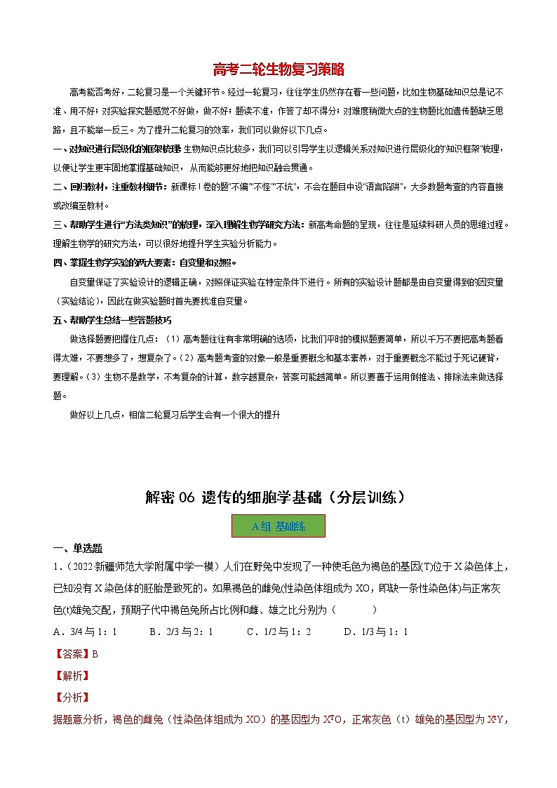 高考生物二轮复习【讲通练透】 专题06  遗传的细胞学基础01